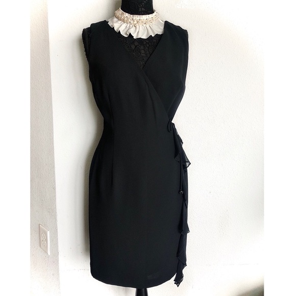 Maggy London Dresses & Skirts - Vintage tuxedo dress faux wrap silk trim M